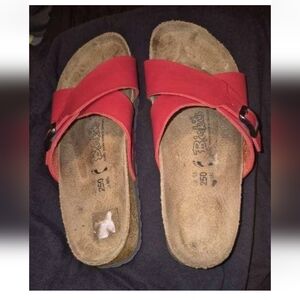 Women's Red Slide Berkis Sandals with Buckle